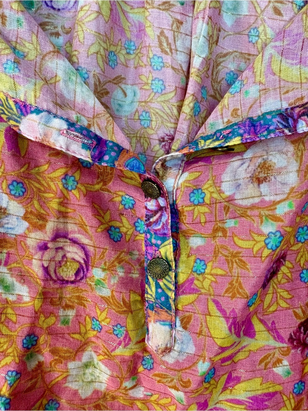 Aratta Gold Tinsel Women’s Silent Journey Ruched Floral Blouse Size XL Sku#158 - Picture 6 of 11